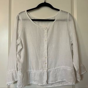 eddie bauer linen button down top - white